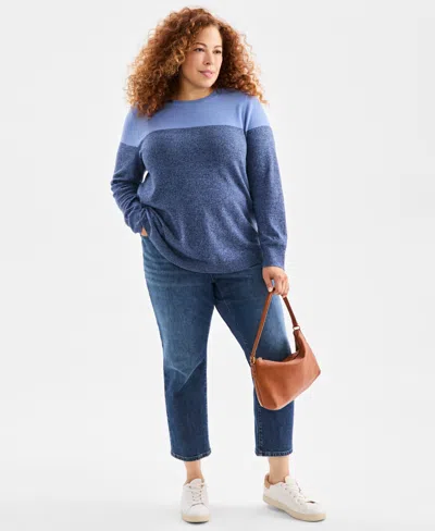 Style & Co Petite Colorblock Cotton Sweater, Macy's Exclusive In Blue