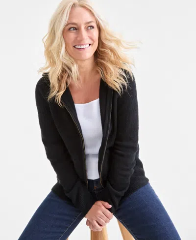Style & Co Petite Luxsoft Full-zip Hoodie Sweater,, Macy's Exclusive In Black