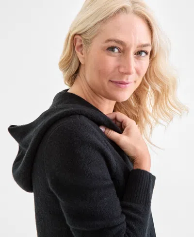 Style & Co Petite Luxsoft Full-zip Hoodie Sweater,, Macy's Exclusive In Black