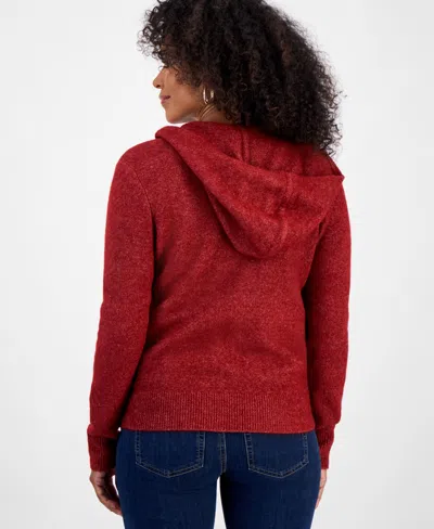 Style & Co Petite Luxsoft Full-zip Hoodie Sweater,, Macy's Exclusive In Burgundy