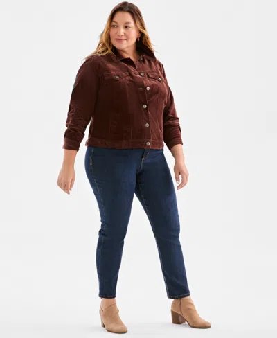 Style & Co Plus Size Corduroy Button-front Jacket, Macy's Exclusive In Brown