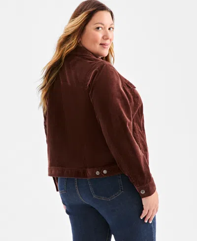 Style & Co Plus Size Corduroy Button-front Jacket, Macy's Exclusive In Brown