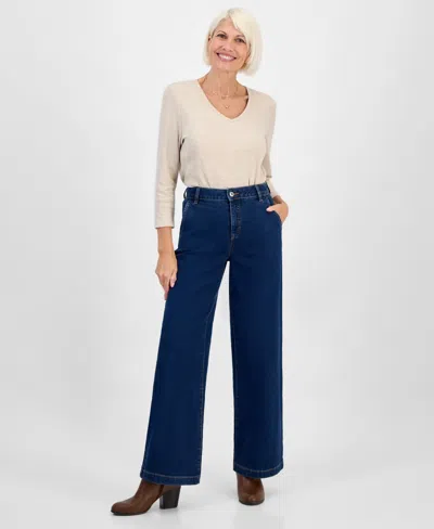 Style & Co Petite High-rise Wide-leg Jeans, Created For Macy's In Blue
