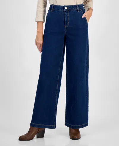 Style & Co Petite High-rise Wide-leg Jeans, Created For Macy's In Blue