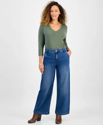 Style & Co Petite High-rise Wide-leg Jeans, Created For Macy's In Blue