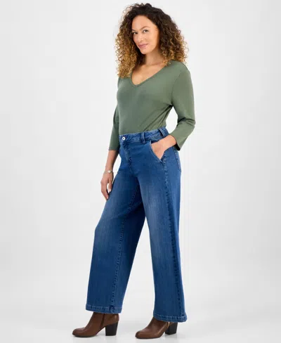 Style & Co Petite High-rise Wide-leg Jeans, Created For Macy's In Blue