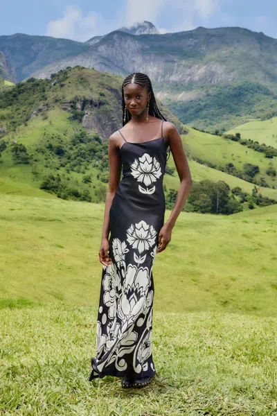 Farm Rio Floral Arabesque Maxi Slipdress In Black