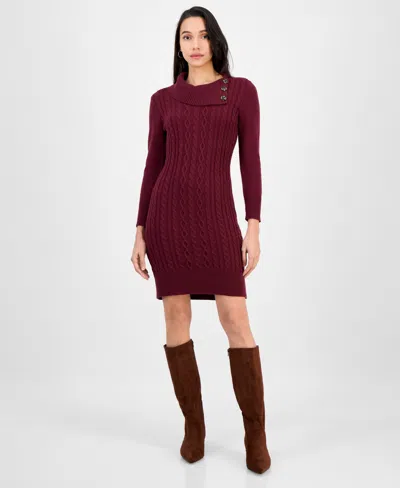 Sandra Darren Women's Cable-knit Fitted Long-sleeve Sweater Dress In Burgundy