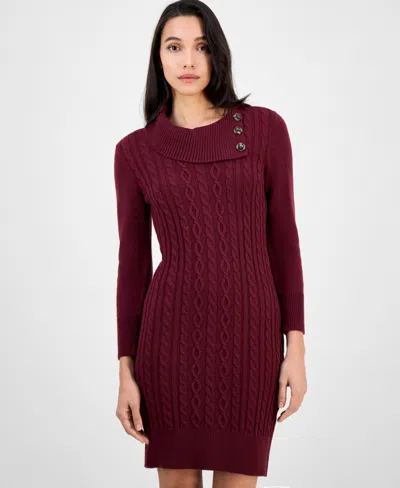 Sandra Darren Women's Cable-knit Fitted Long-sleeve Sweater Dress In Burgundy
