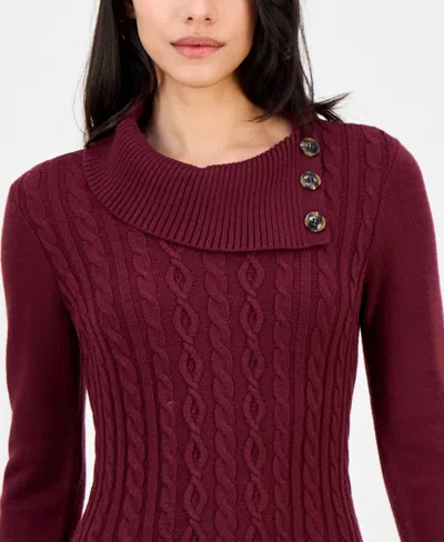 Sandra Darren Women's Cable-knit Fitted Long-sleeve Sweater Dress In Burgundy