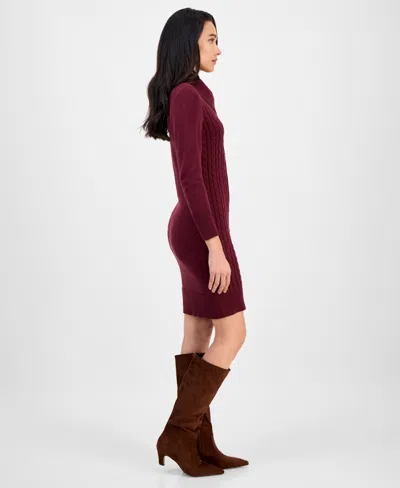 Sandra Darren Women's Cable-knit Fitted Long-sleeve Sweater Dress In Burgundy