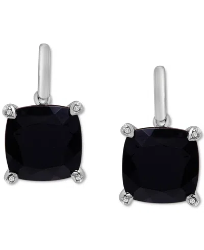 Macy's Onyx & Diamond Accent Drop Earrings In 14k Gold-plated Sterling Silver In Black