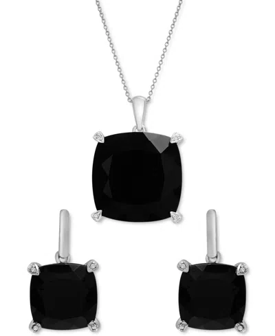 Macy's Onyx & Diamond Accent Drop Earrings In 14k Gold-plated Sterling Silver In Black