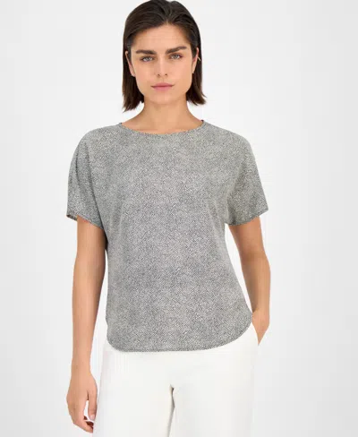 Anne Klein Petite Printed Boat-neck Top In Multi