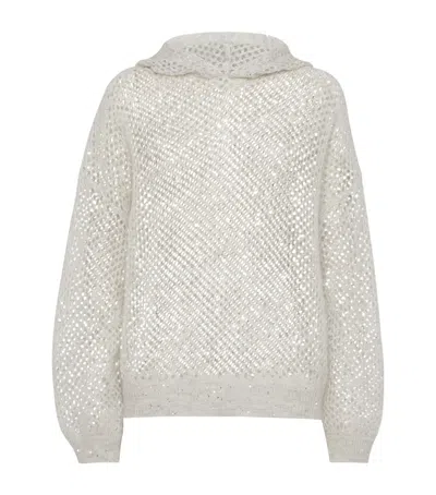 Brunello Cucinelli Dazzling Mesh Sweatshirt In Gray