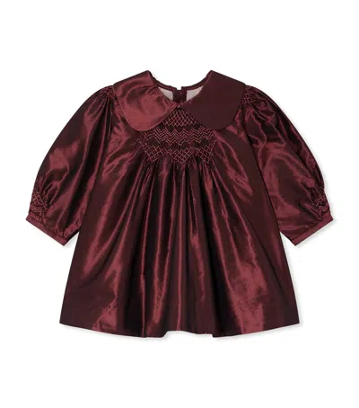 Bonpoint Silk Embroidered Dress In Burgundy