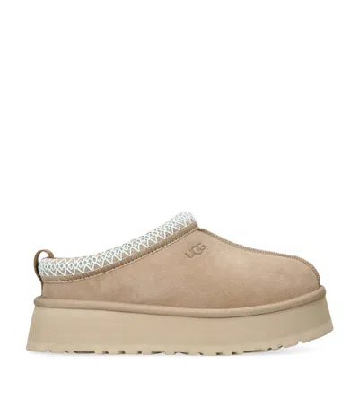 Ugg Tazz Wool-blend Fleece-lined Embroidered Suede Platform Slippers In Neutral