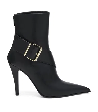 Alexander Mcqueen Calfskin Heron Buckle Heeled Boots 105 In Black