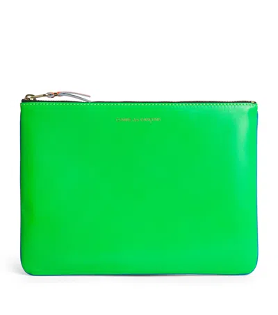 Comme Des Garçons Large Leather Super Fluo Pouch In Green