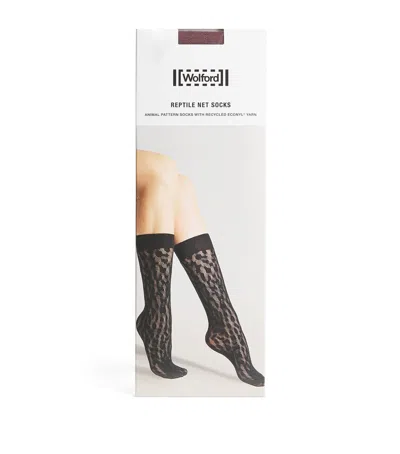 Wolford Leo Animal-patterned Matte Crew Socks In Brown