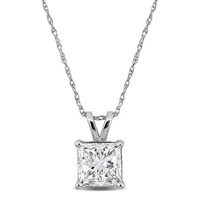 Created Forever 2ct Tw Princess-cut Lab Grown Diamond Solitaire Pendant With Chain In 14k White Gold In Silver