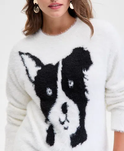 On 34th Womens Eyelash Dog Crewneck Sweater Xxs 3x Macys Exclusive In White
