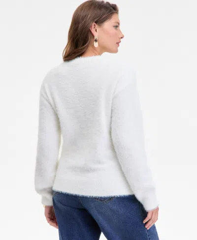On 34th Womens Eyelash Dog Crewneck Sweater Xxs 3x Macys Exclusive In White