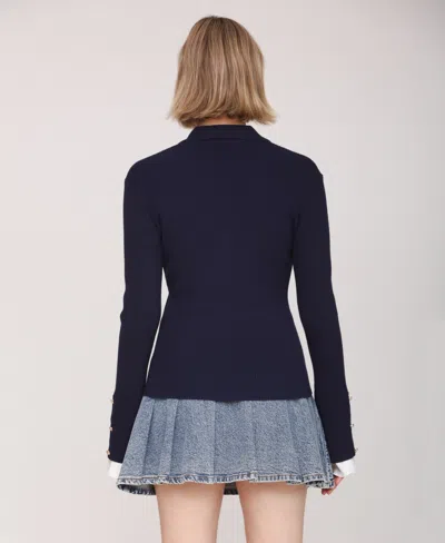 Avec Les Filles Knit Cardigan In Blue