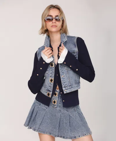 Avec Les Filles Knit Cardigan In Blue