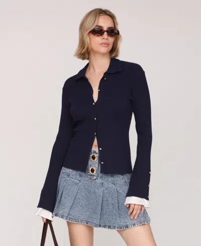 Avec Les Filles Knit Cardigan In Blue