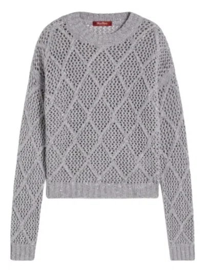 Max Mara Sequin-embellished Diamond-pattern Sweater In Gray