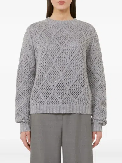 Max Mara Sequin-embellished Diamond-pattern Sweater In Gray