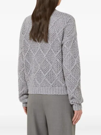 Max Mara Sequin-embellished Diamond-pattern Sweater In Gray
