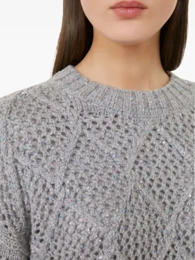 Max Mara Sequin-embellished Diamond-pattern Sweater In Gray
