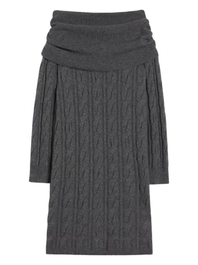 Max Mara Cable-knit Off-shoulder Midi Dress In Gray