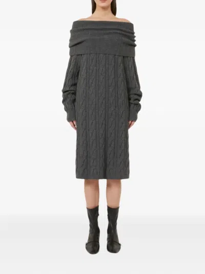 Max Mara Cable-knit Off-shoulder Midi Dress In Gray