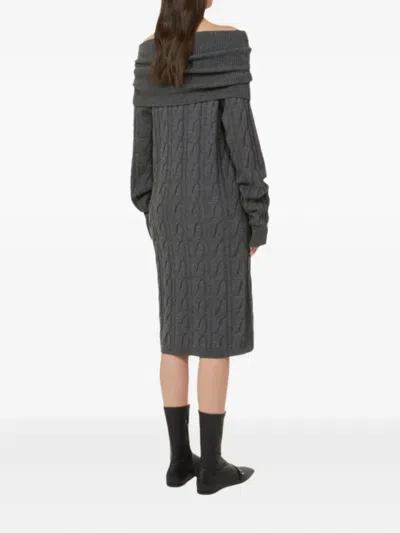 Max Mara Cable-knit Off-shoulder Midi Dress In Gray