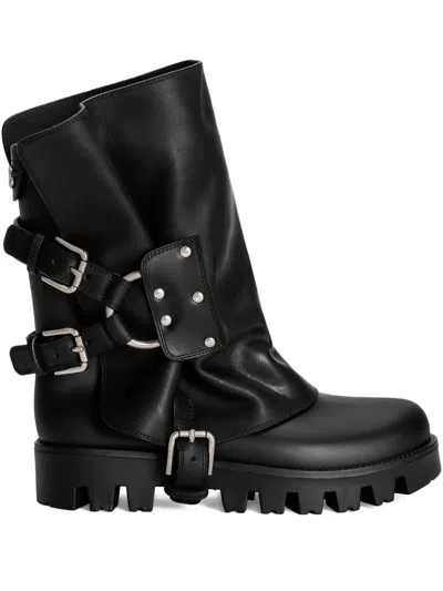 Dolce & Gabbana Chunky Sole Mid-calf Rain Boots With Studs In Black