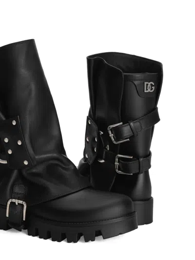 Dolce & Gabbana Chunky Sole Mid-calf Rain Boots With Studs In Black