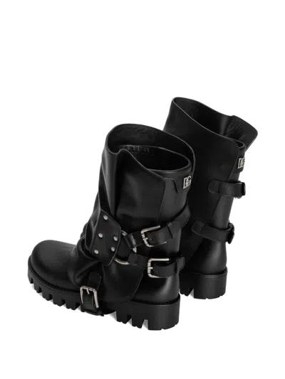 Dolce & Gabbana Chunky Sole Mid-calf Rain Boots With Studs In Black