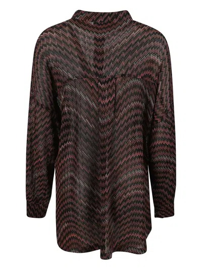 Missoni Mandarin Collar Oversize Blouse With Wavy Zigzag Pattern In Brown