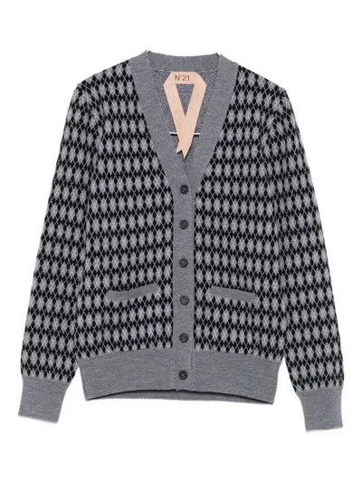 N°21 Argyle-pattern Cardigan In Gray