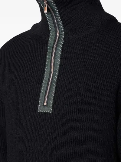 Kolor Ribbed-knit Zipped Sweater In Black