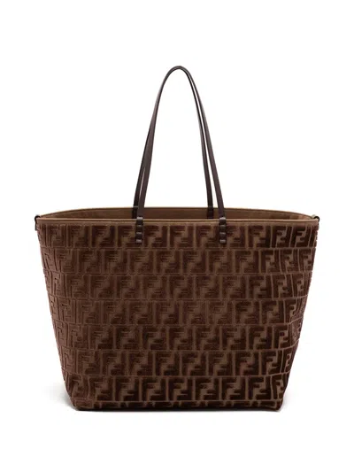 Fendi Roll Large Shopper In Ff Jacquard Velvet Bags In Brown