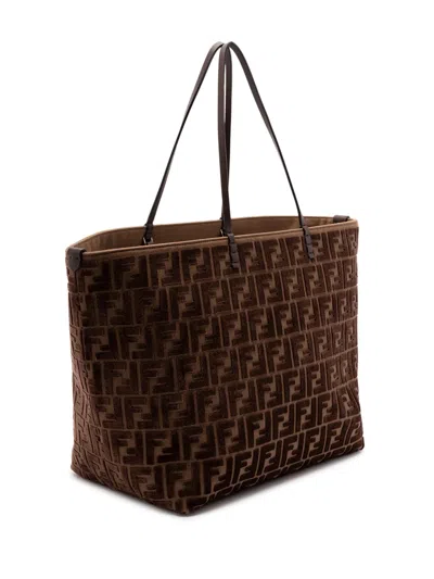 Fendi Roll Large Shopper In Ff Jacquard Velvet Bags In Brown