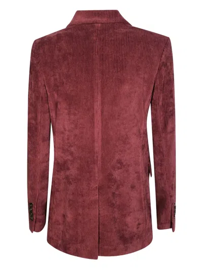 Circolo 1901 Structured Double-breasted Corduroy Jacket With Striped Pocket Square In Burgundy