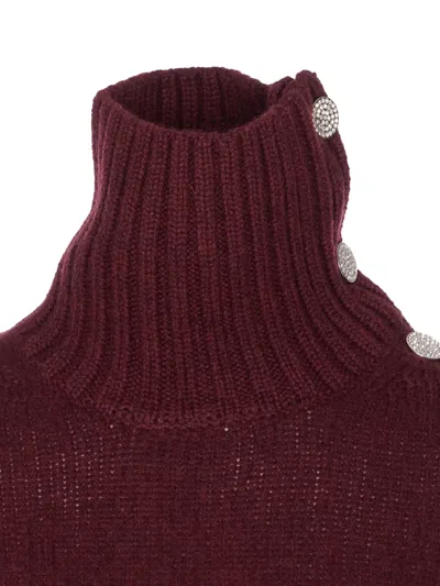 Zadig & Voltaire High Neck Knitwear Button Shoulder Design In Burgundy