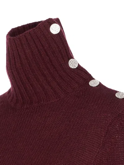 Zadig & Voltaire High Neck Knitwear Button Shoulder Design In Burgundy