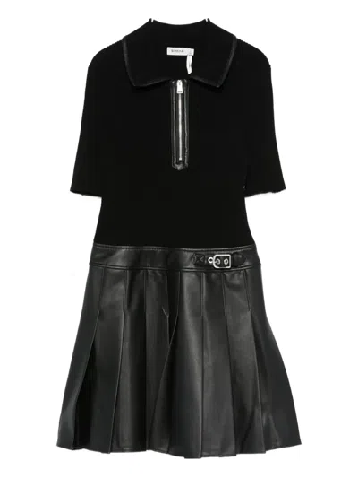 Simkhai Linnie Ribbed-knit And Pleated Mini Dress In Black