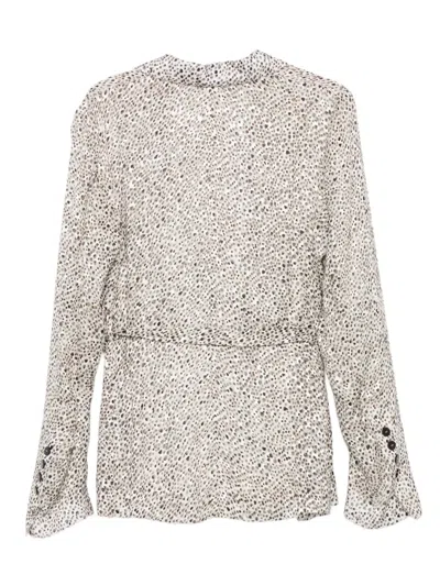 Sapio Abstract-print Belted Jacket In Gray